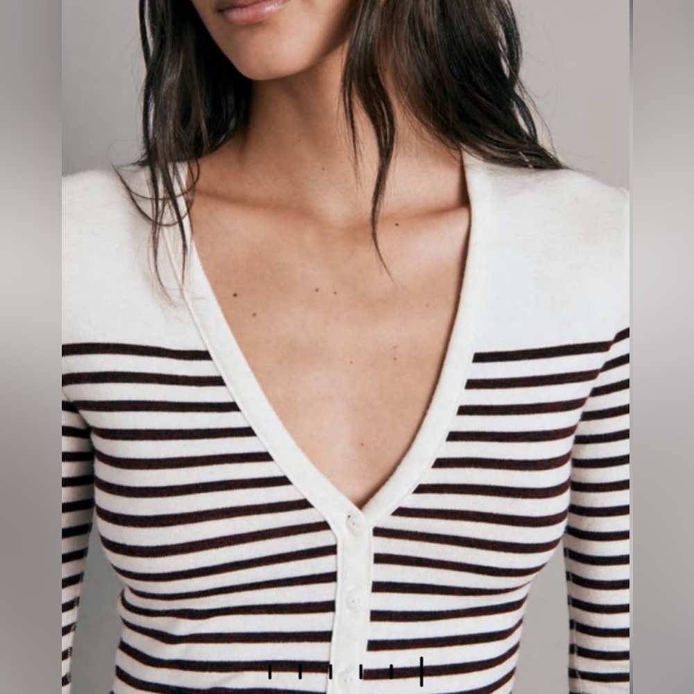 NWT rag & bone beige multi knit breton stripe slim cardigan L - Picture 2 of 16